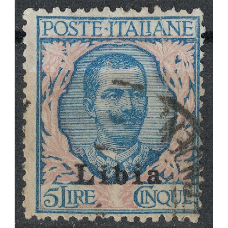 LIBYA 1912-17 5£ blue and pink used