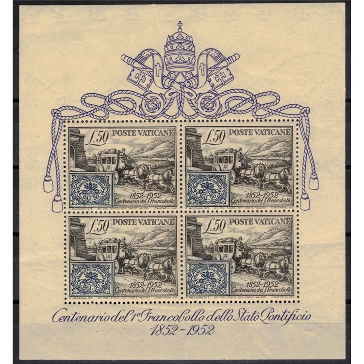 VATICAN 1952 Centenary of the s/s stamp MNH** ©
