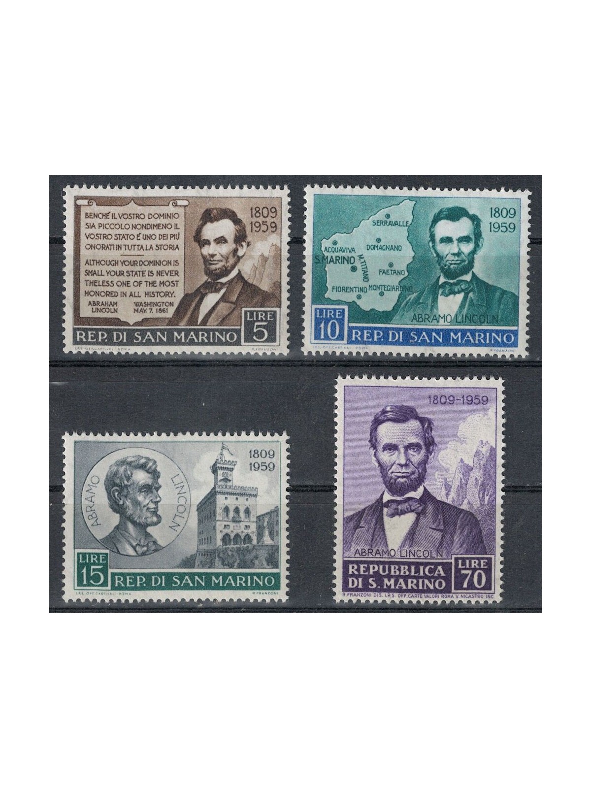 SAN MARINO 1959 Abraham Lincoln 4v MNH**