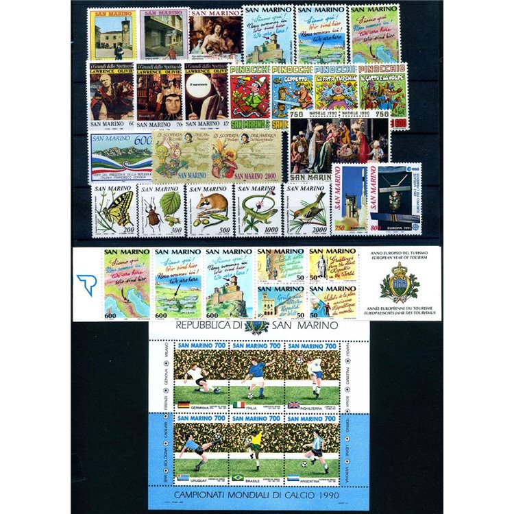 SAN MARINO 1990 Annata completa 23v + 1 BF + 1 LB MNH**