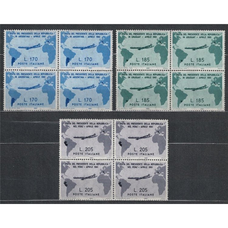 ITALY 1961 Travels of President Gronchi in block of four 3v MNH**