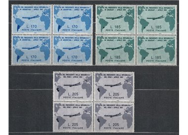 ITALIA 1961 Viaggi del Presidente Gronchi in quartina 3v MNH**