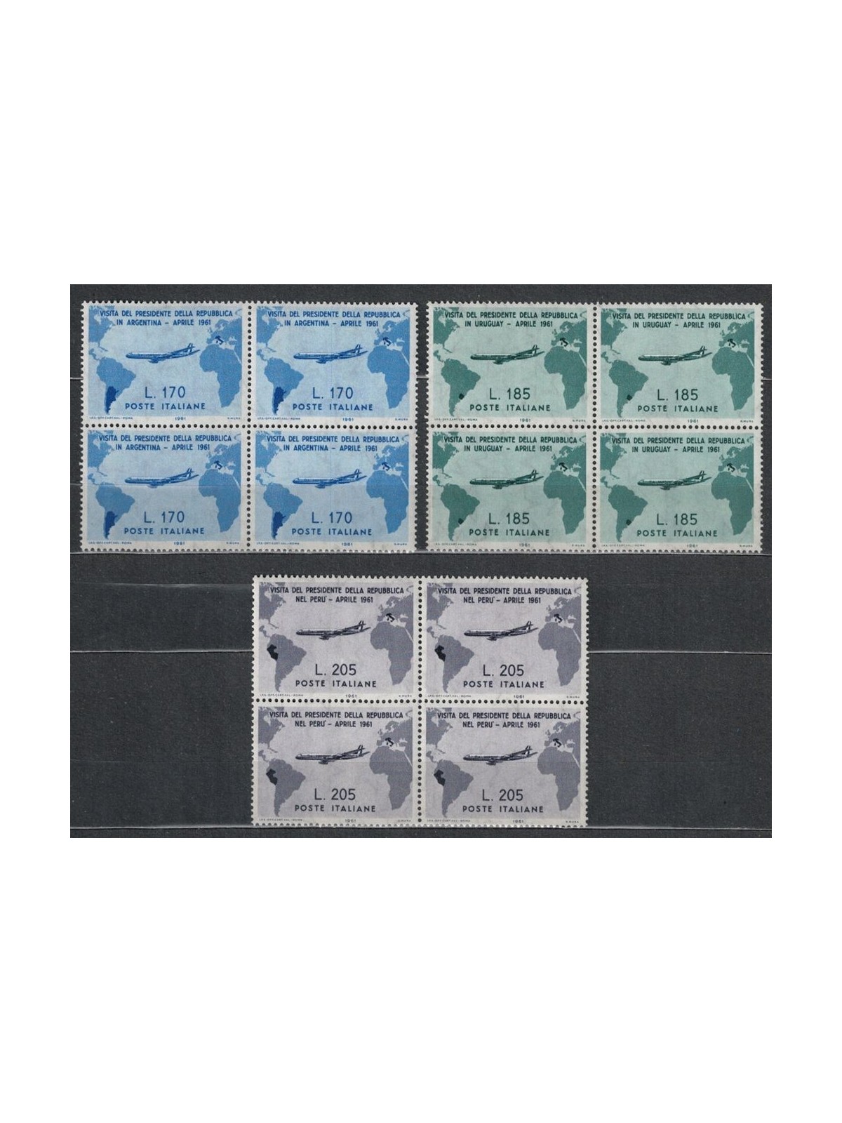 ITALIA 1961 Viaggi del Presidente Gronchi in quartina 3v MNH**