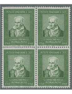 ITALY 1961 Giandomenico Romagnosi in block of four MNH**