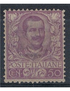 ITALIA REGNO 1901 Floreale 50c malva MH* © (Lusso)