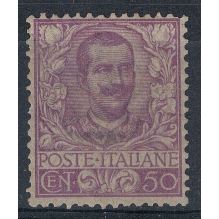 ITALIA REGNO 1901 Floreale 50c malva MH* © (Lusso)