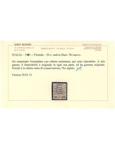 ITALIA REGNO 1901 Floreale 50c malva MH* © (Lusso)
