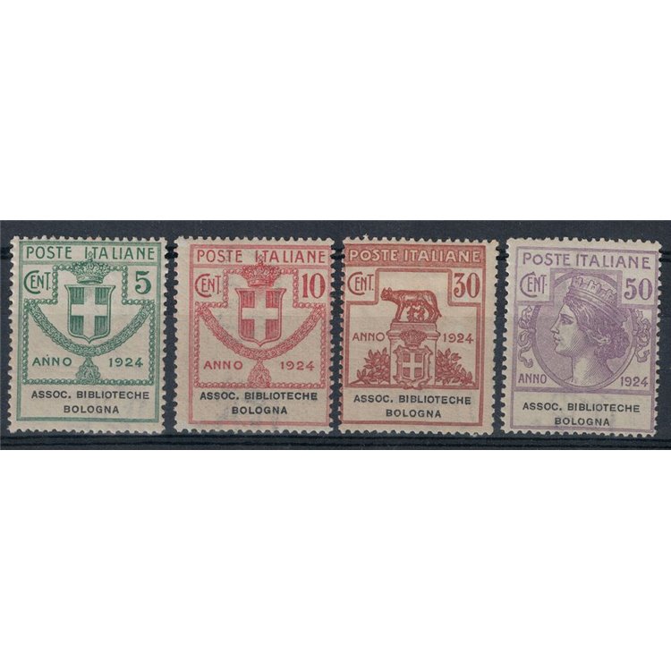 ITALIA REGNO 1924 Enti semistatali, biblioteche Bologna 4v MH*