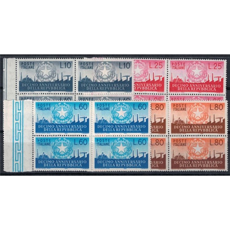 ITALIA 1956 Anniversario della Repubblica in quartina 4v MNH**