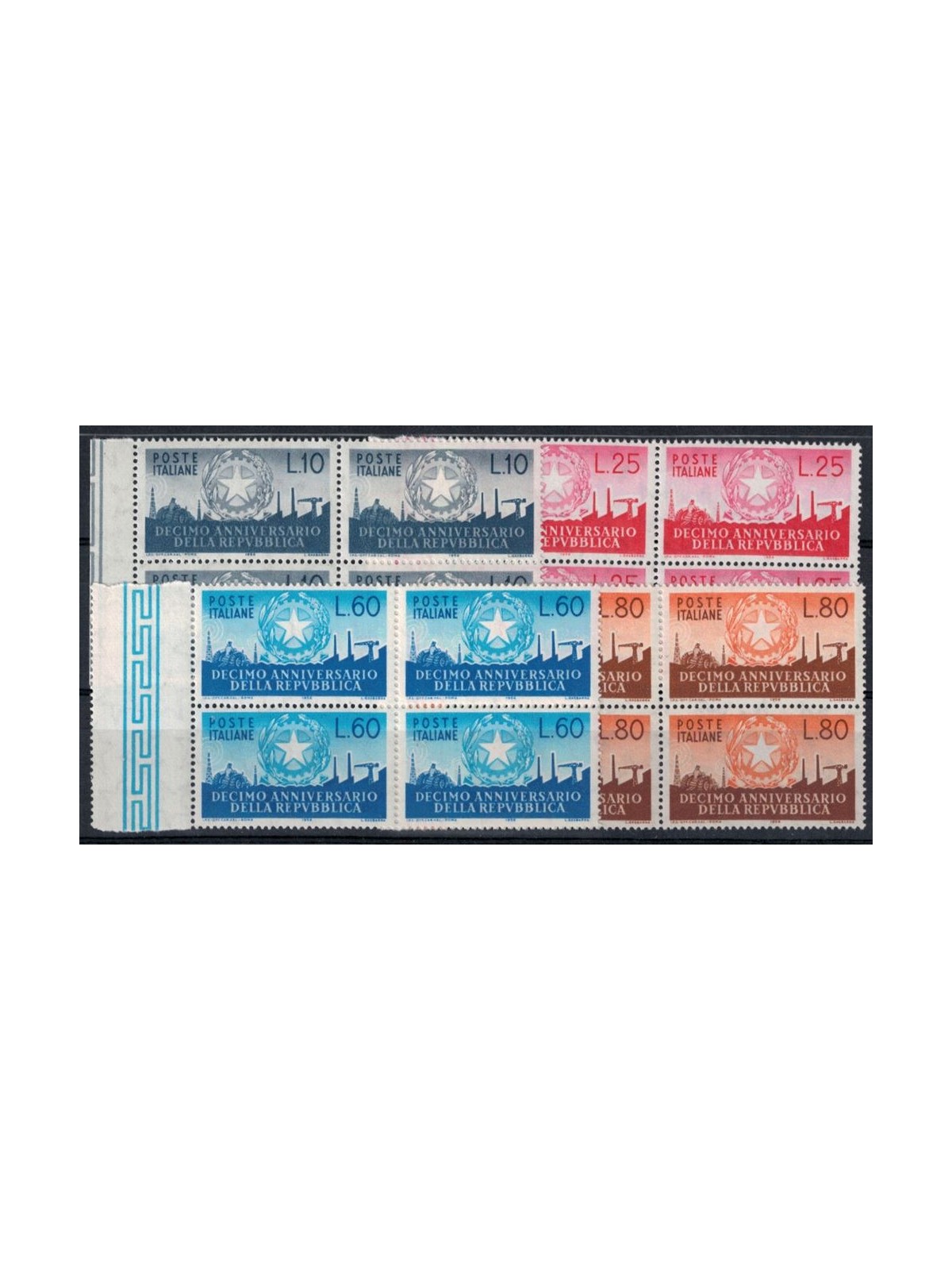 ITALIA 1956 Anniversario della Repubblica in quartina 4v MNH**