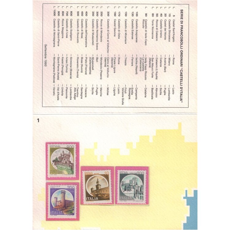 ITALIA 1980 Castelli d'Italia libretto ufficiale di 28v MNH**