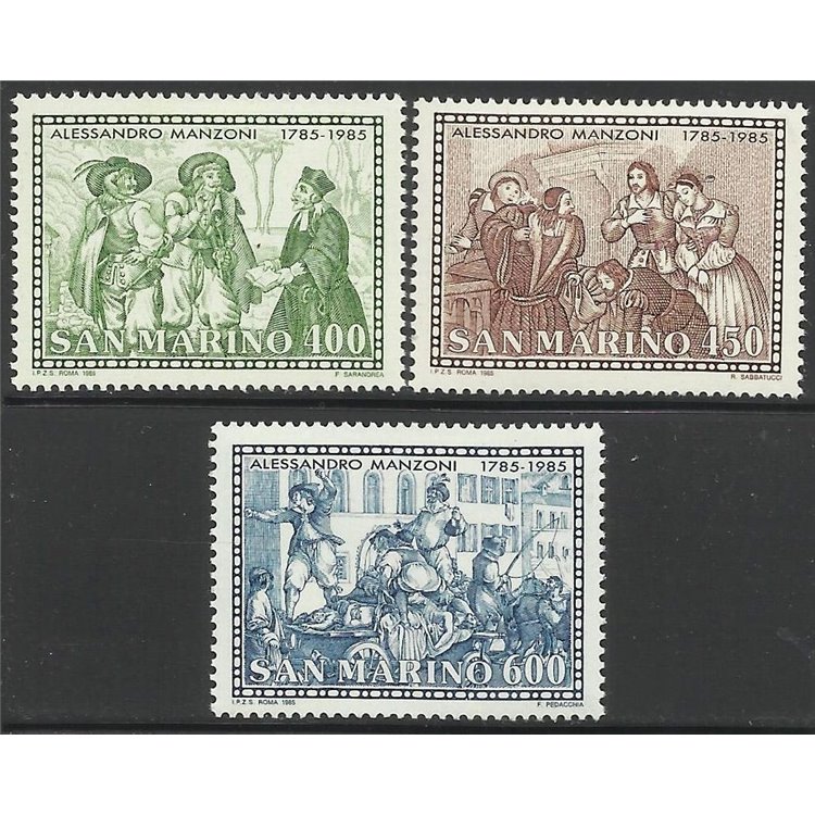 SAN MARINO 1985 Alessandro Manzoni 3v MNH**