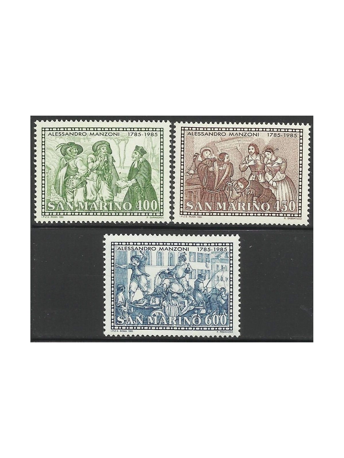 SAN MARINO 1985 Alessandro Manzoni 3v MNH**