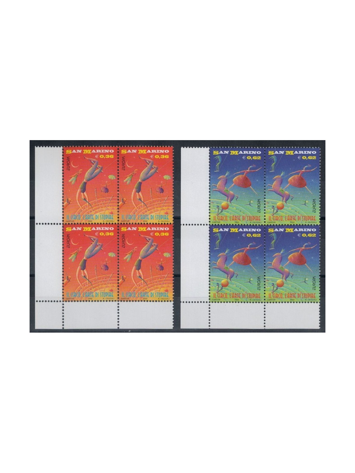 SAN MARINO 2002 Europe 2v in block of four MNH**