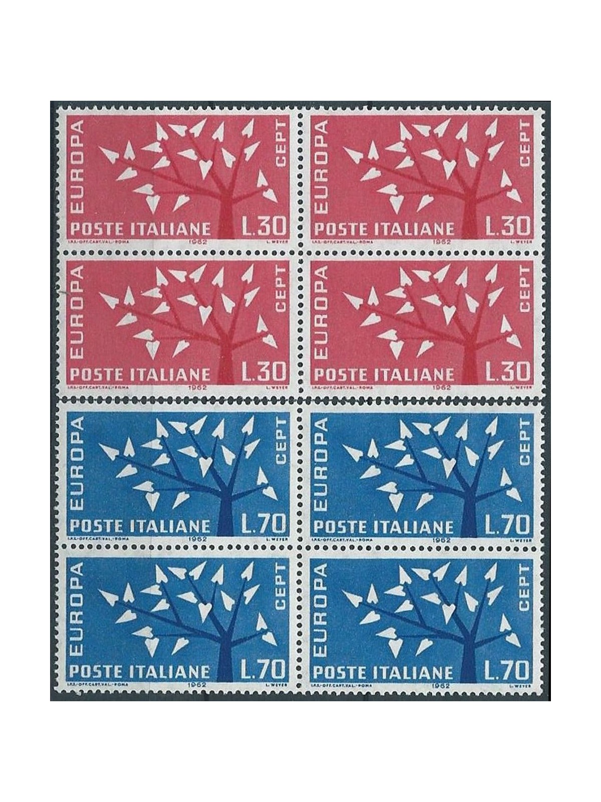 ITALIA 1962 Europa 2v in quartine MNH**