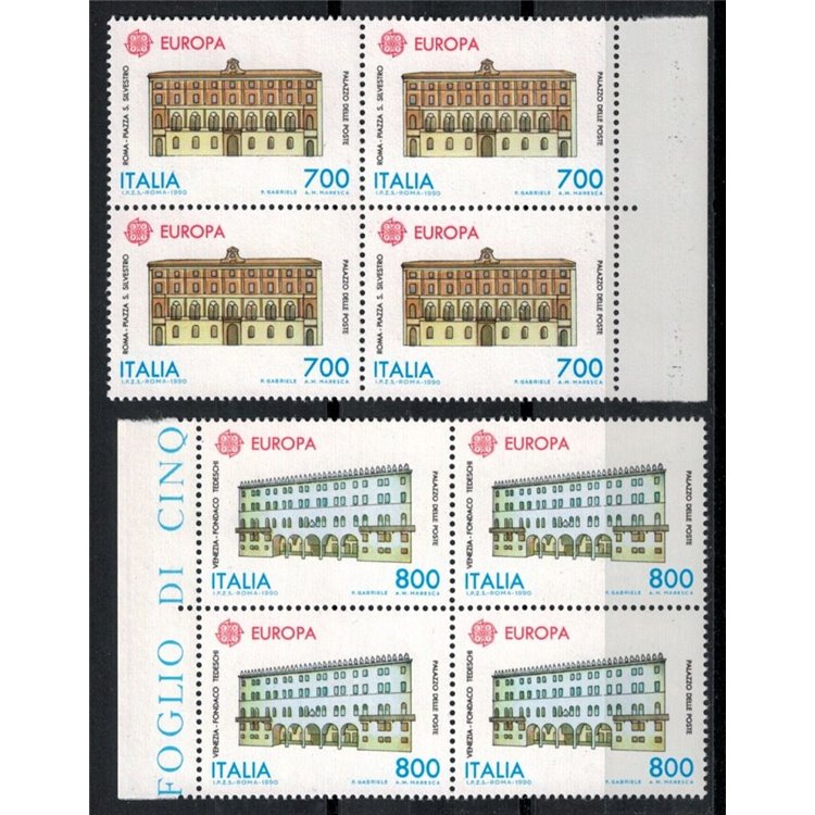 ITALIA 1990 Europa 2v in quartina MNH**