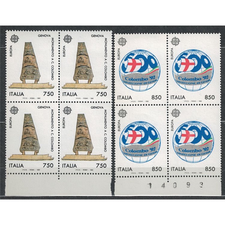 ITALY 1992 Europe 2v in blocks of four MNH**