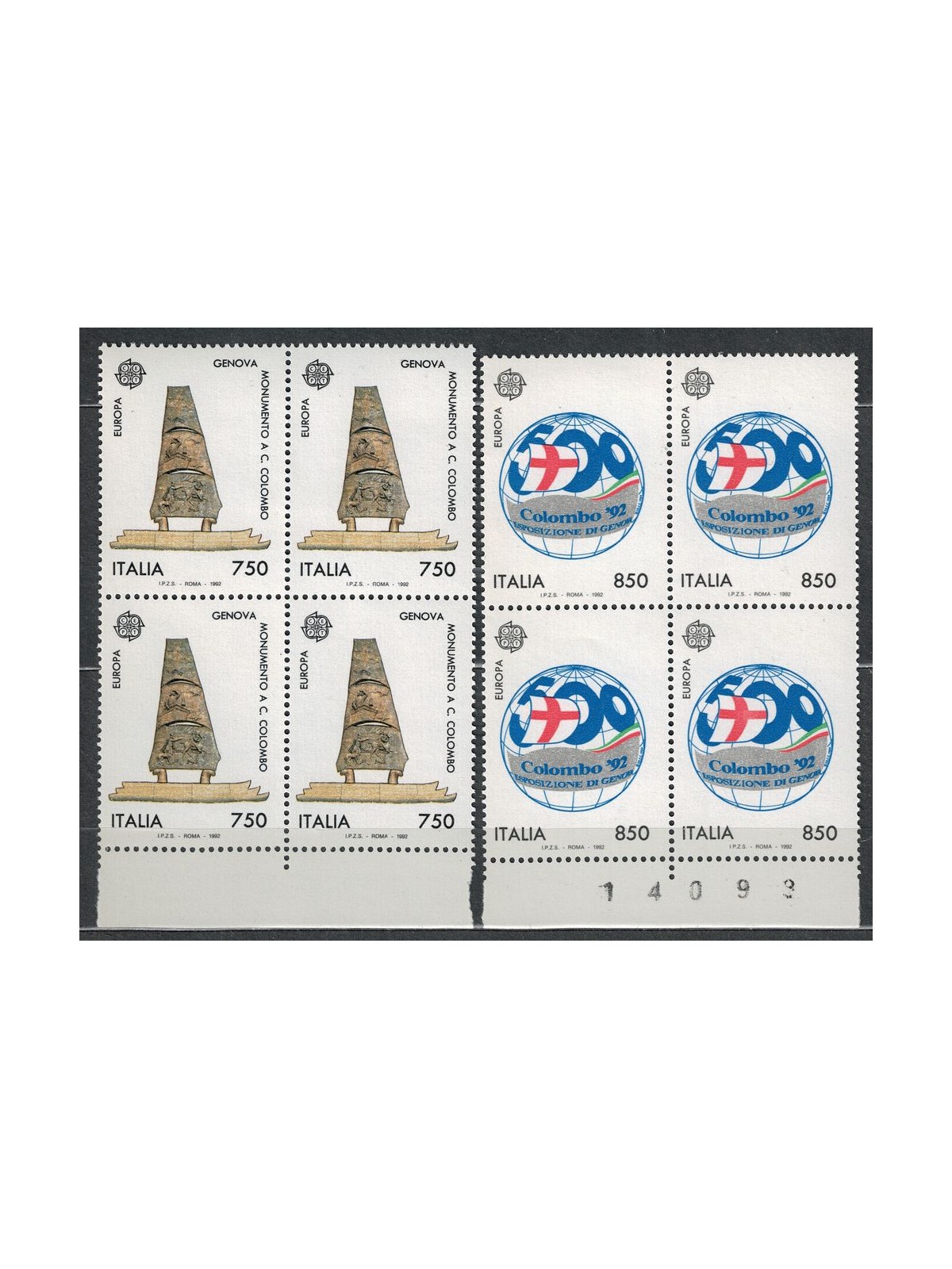 ITALIA 1992 Europa 2v in quartine MNH**
