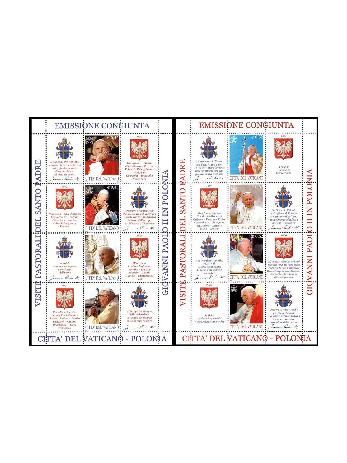 VATICANO 2004 Visite Pastorali in Polonia 2 BF MNH**