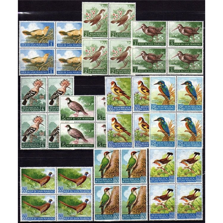 SAN MARINO 1960 Birdlife 10v in block of four MNH**
