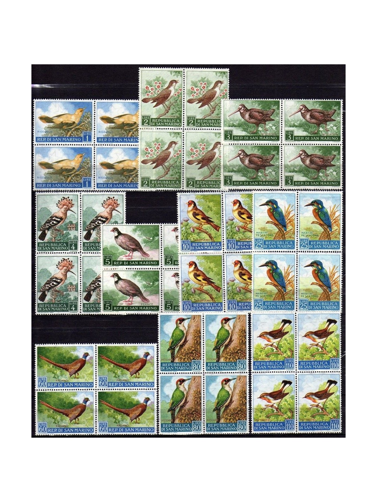 SAN MARINO 1960 Birdlife 10v in block of four MNH**