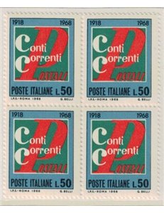ITALIA 1968 Conti correnti postali in quartina MNH**