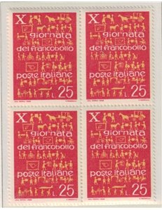 ITALY 1968 Stamp Day in block of four MNH**