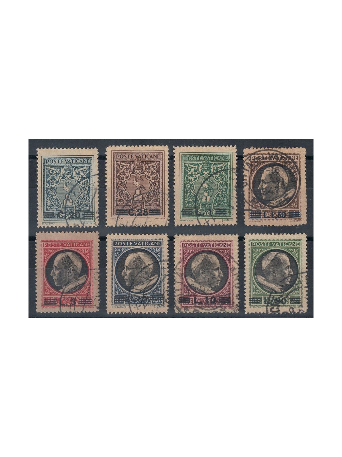 VATICAN 1945 Overprinted medallions 8v us