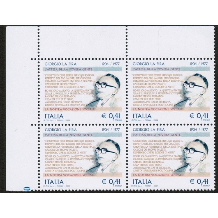ITALIA 2004 Giorgio La Pira in quartina MNH**