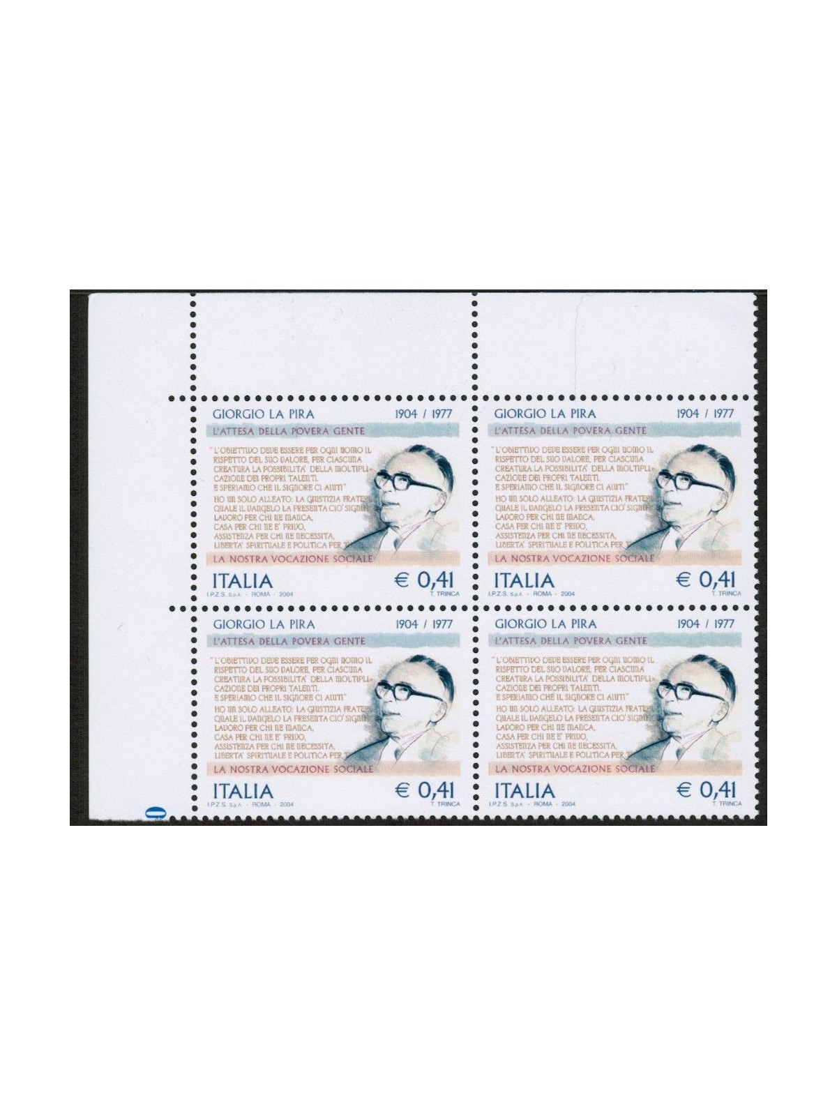 ITALY 2004 Giorgio La Pira in block of four MNH**