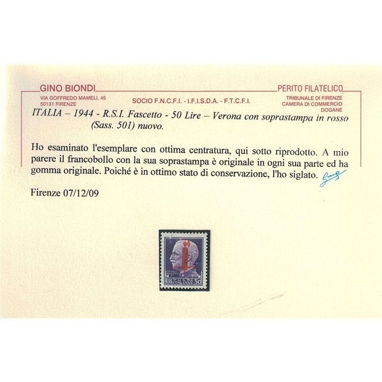 ITALIA RSI 1944 Fascetto ₤50 (Verona) MH* ©