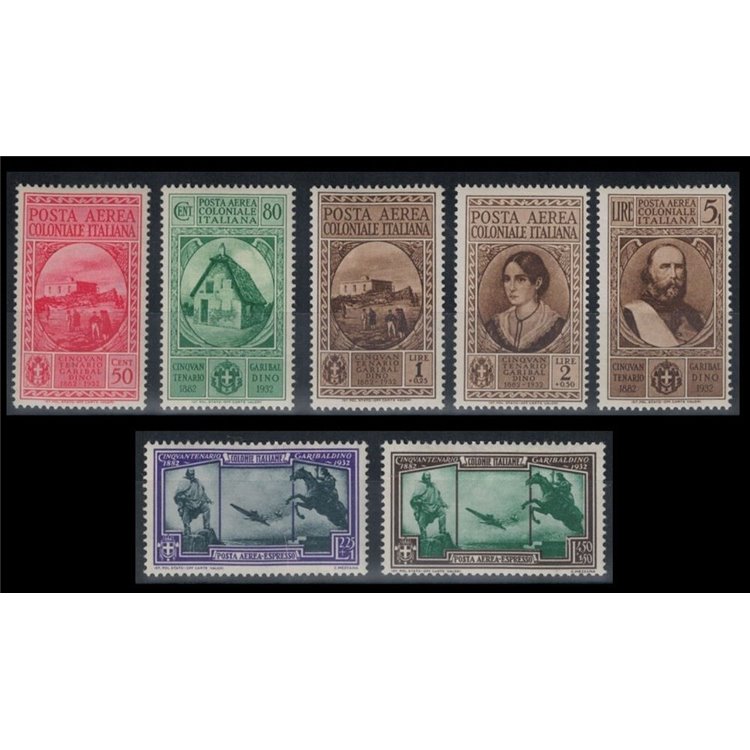 COLONIE EMISSIONI GENERALI 1932 Garibaldi (posta aerea) 7v MH*