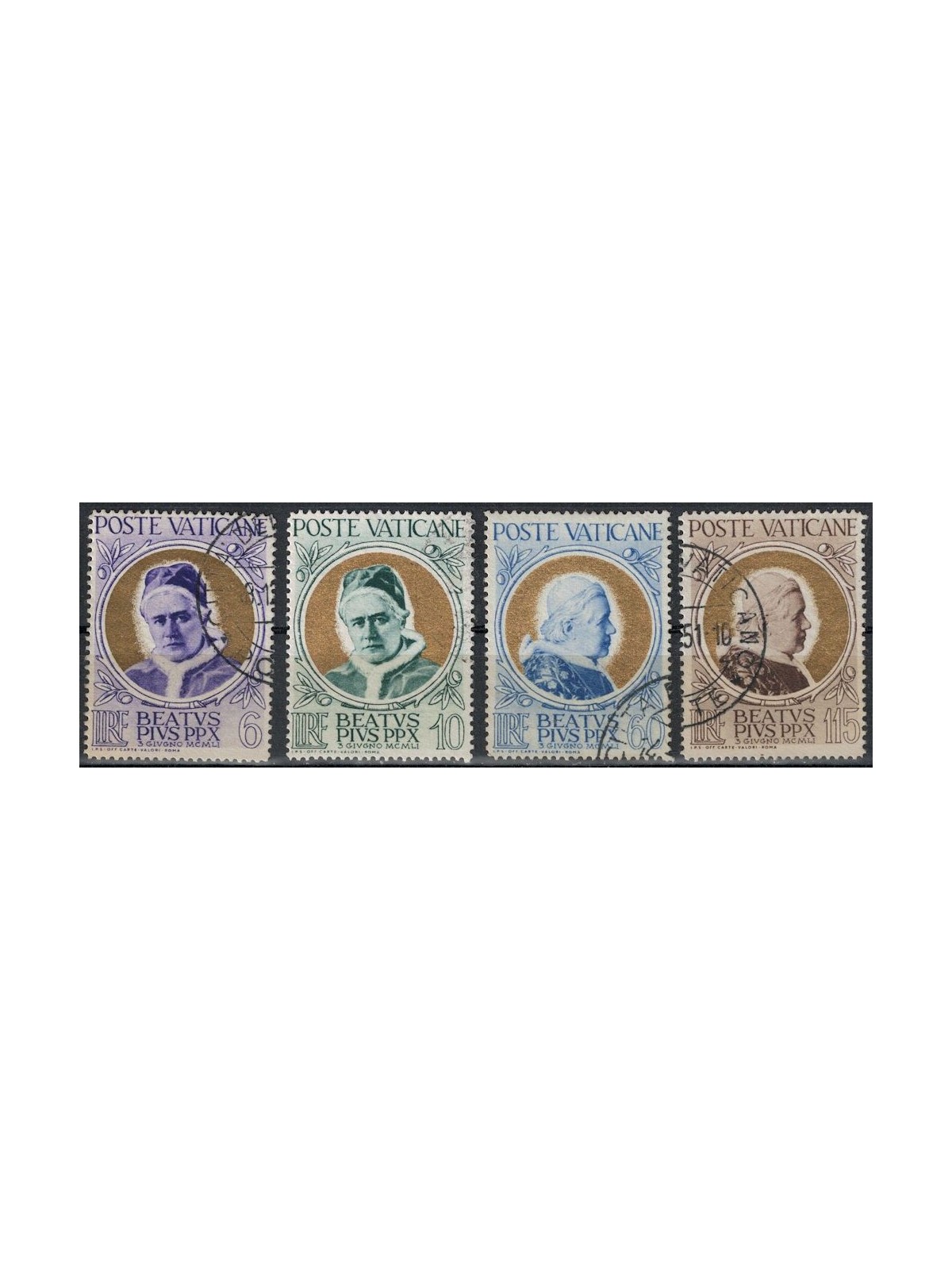 VATICANO 1951 Beatificazione Pio X (Papa Oro) 4v us