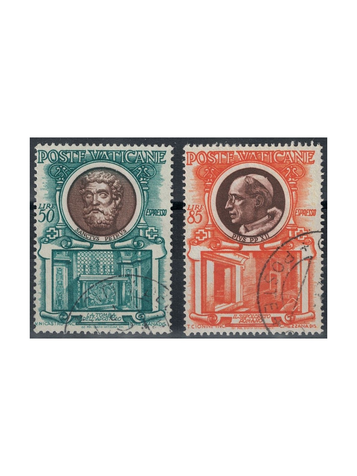 VATICAN 1953 Pontiffs and Basilica, expressed 2v us