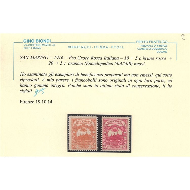 SAN MARINO 1916 Pro Croce Rossa, non emessi 2v MNH** ©