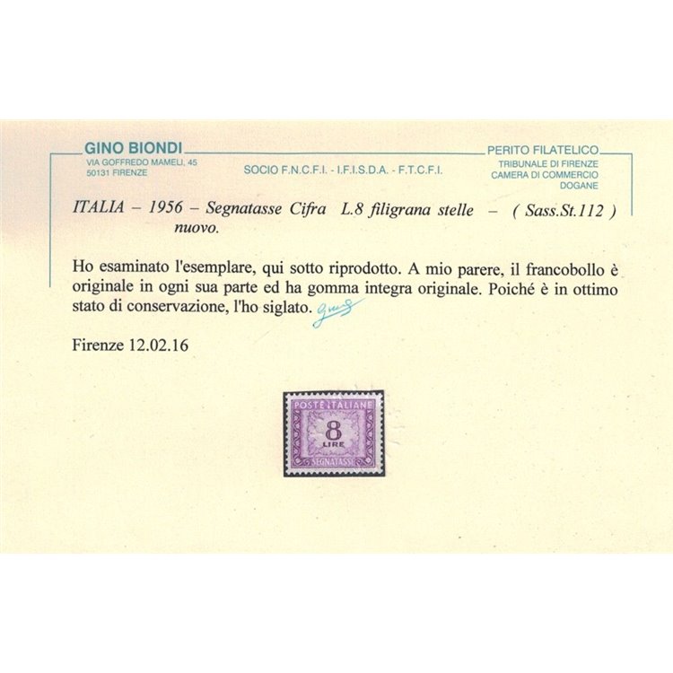 ITALIA 1955-66 Segnatasse 8 ₤ stelle MNH** ©