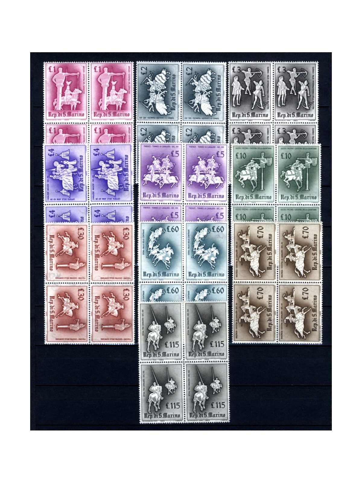 SAN MARINO 1963 Jousts and tournaments 10v in blocks of four MNH**
