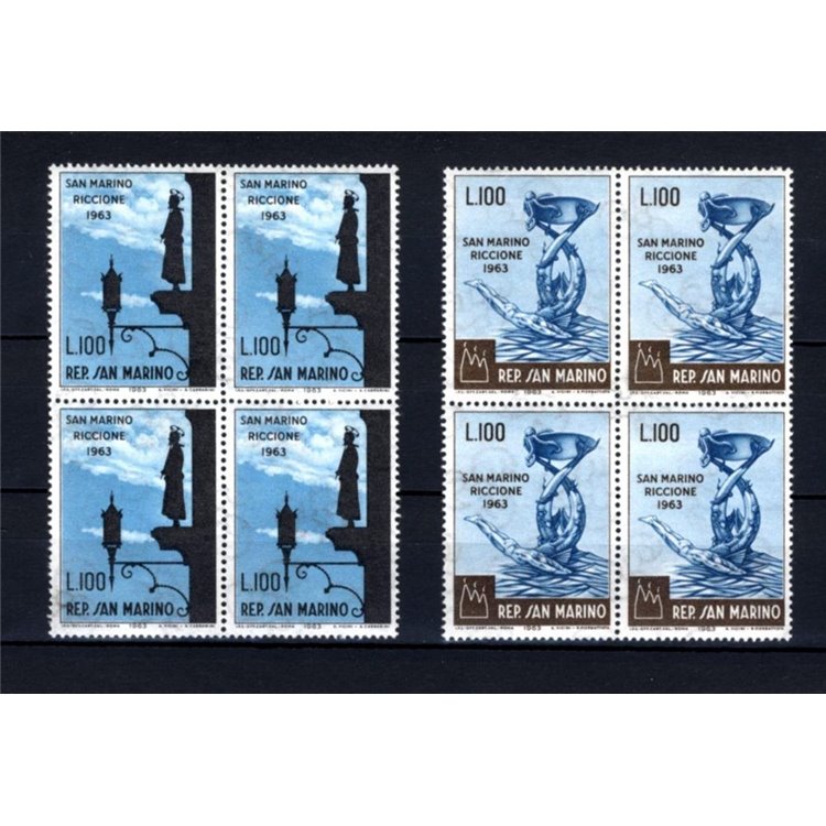 SAN MARINO 1963 International Philatelic Fair 2v in blocks of four MNH**