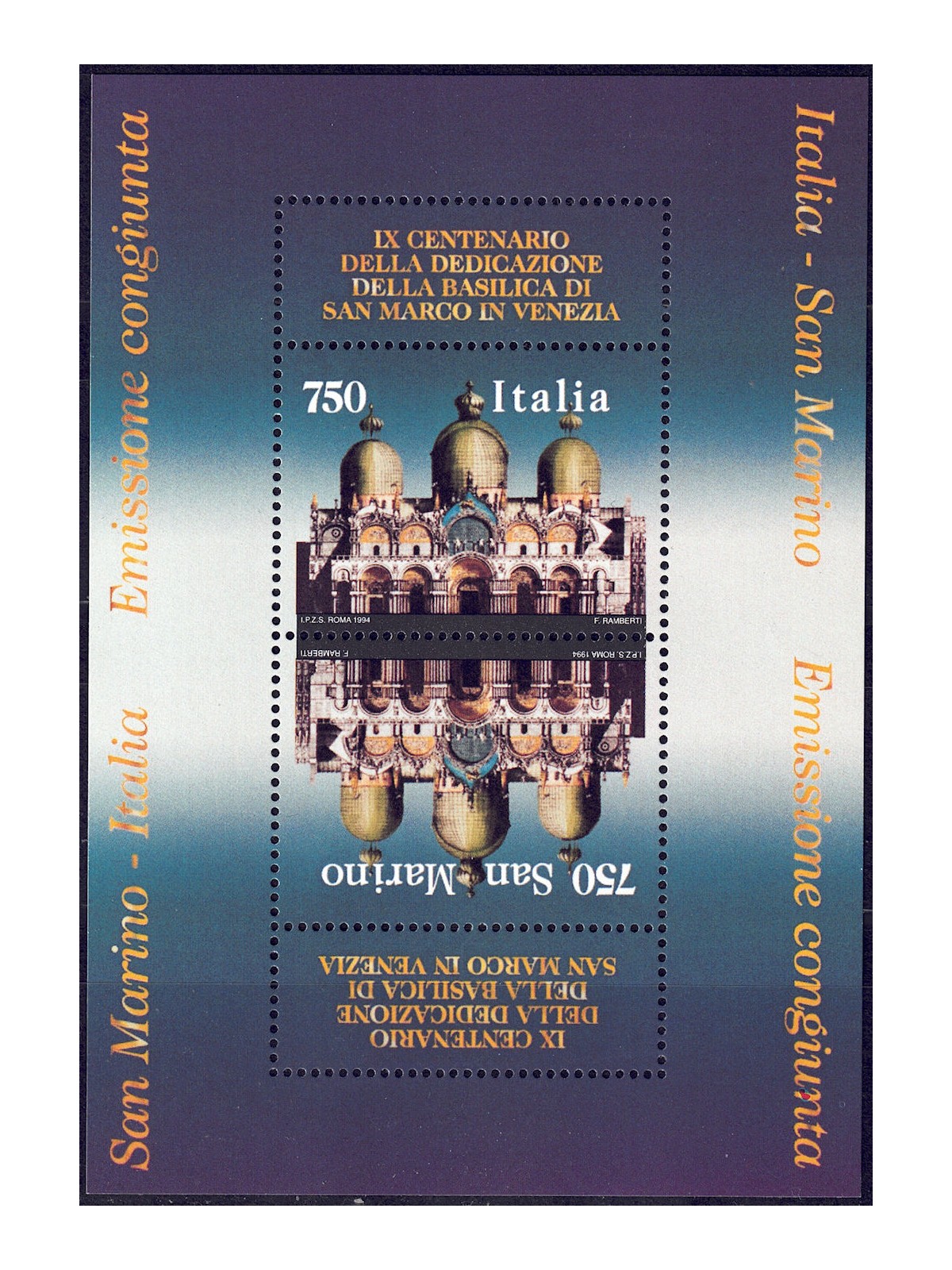 ITALY 1994 Basilica of San Marco s/s MNH**