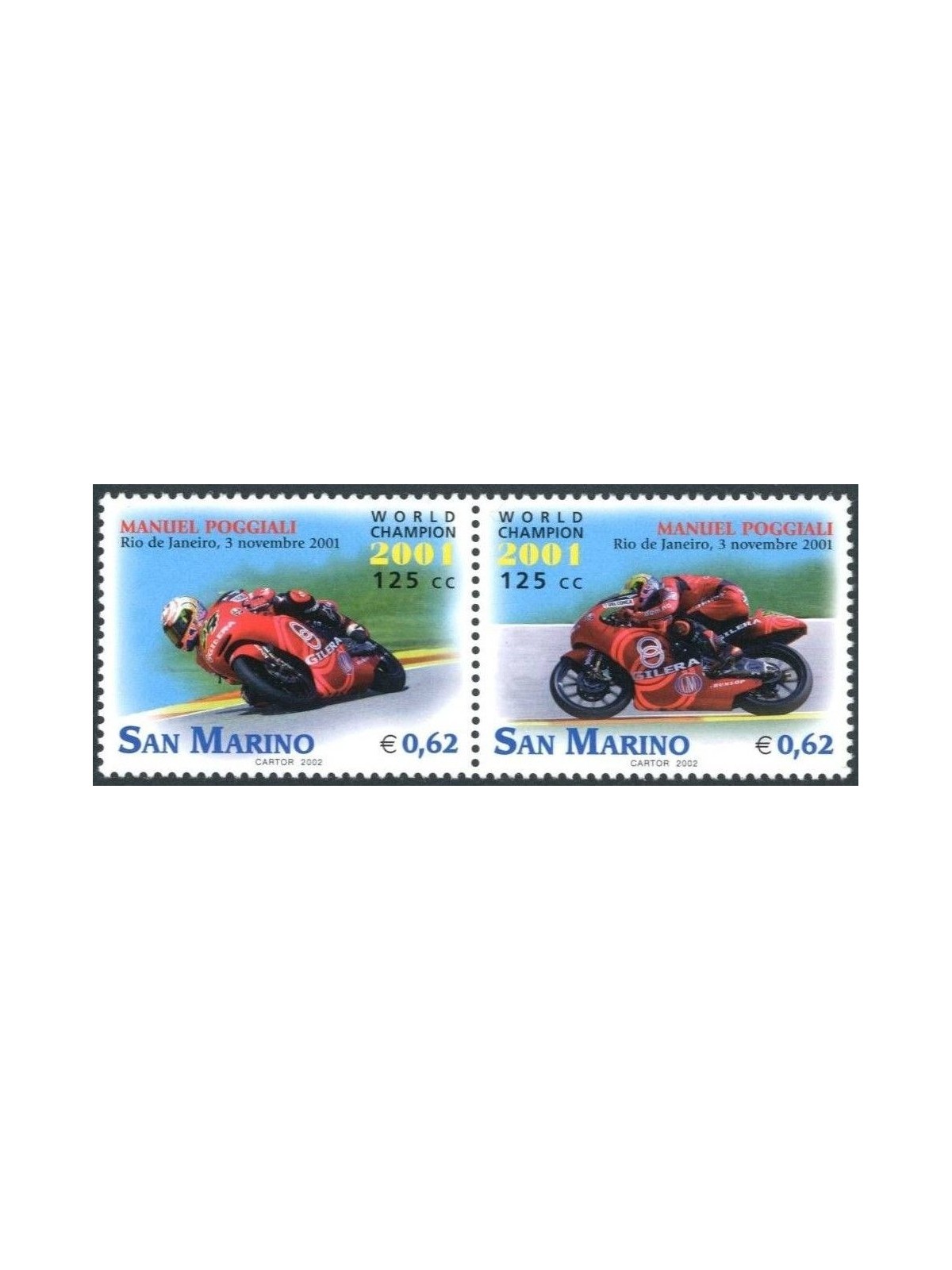 SAN MARINO 2002 Manuel Poggiali 2v MNH**