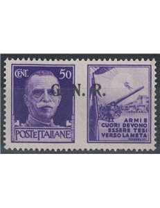 ITALY RSI 1944 Variety 50c War Propaganda overprinted moved MNH**