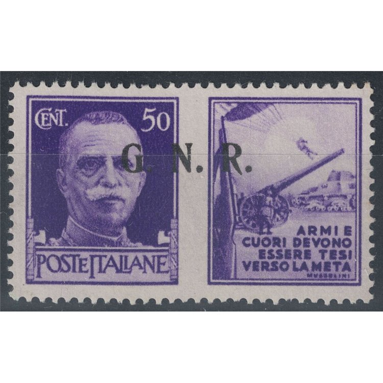 ITALY RSI 1944 Variety 50c War Propaganda overprinted moved MNH**
