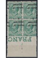 TRENTO AND TRIESTE 1919 Variety 5c on 5c green overlay moved block of four MNH**