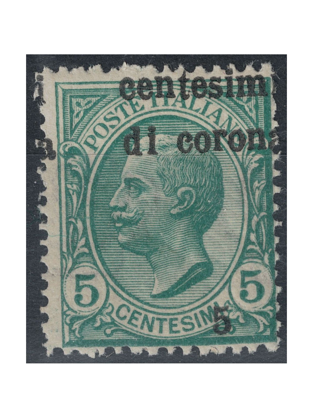 TRENTO AND TRIESTE 1919 Variety 5c on 5c green overlay moved MNH**