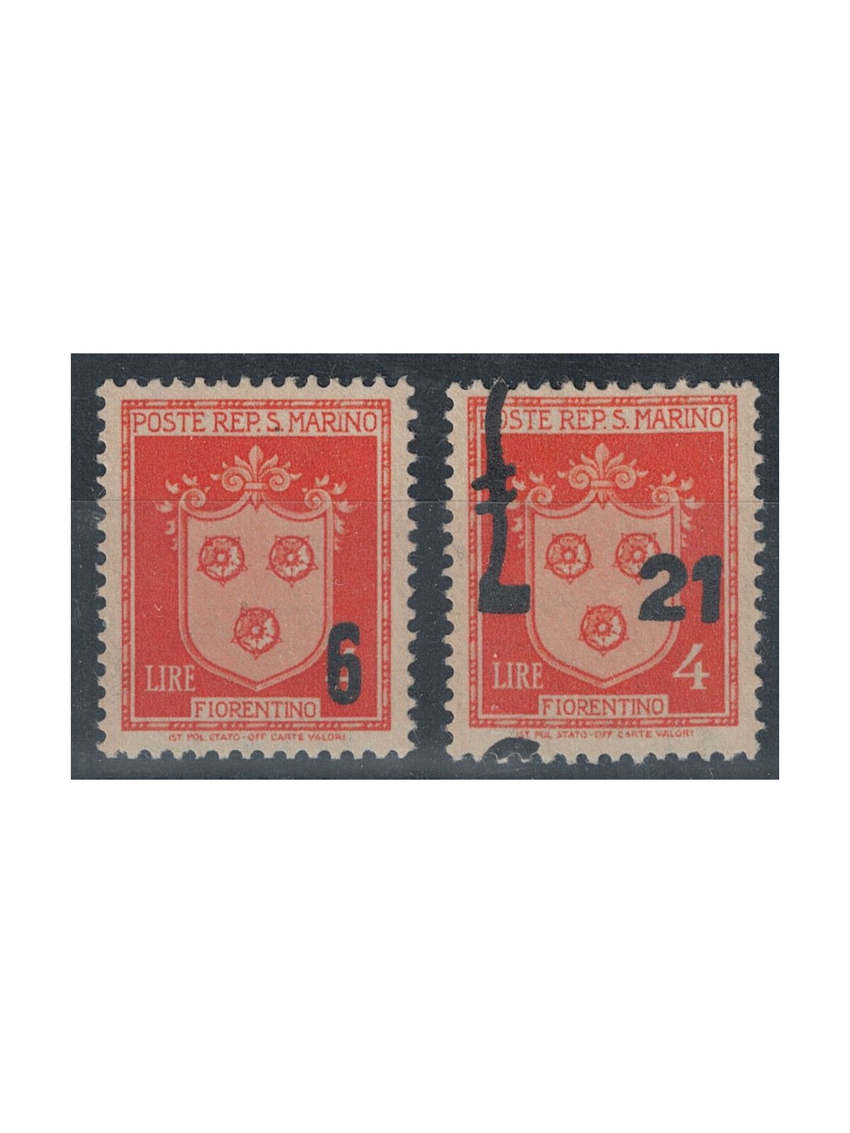 SAN MARINO 1947 Stemmi soprastampati 2v MNH**