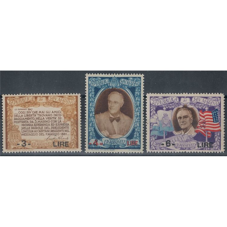 SAN MARINO 1947 Roosevelt overprinted 3v MNH**