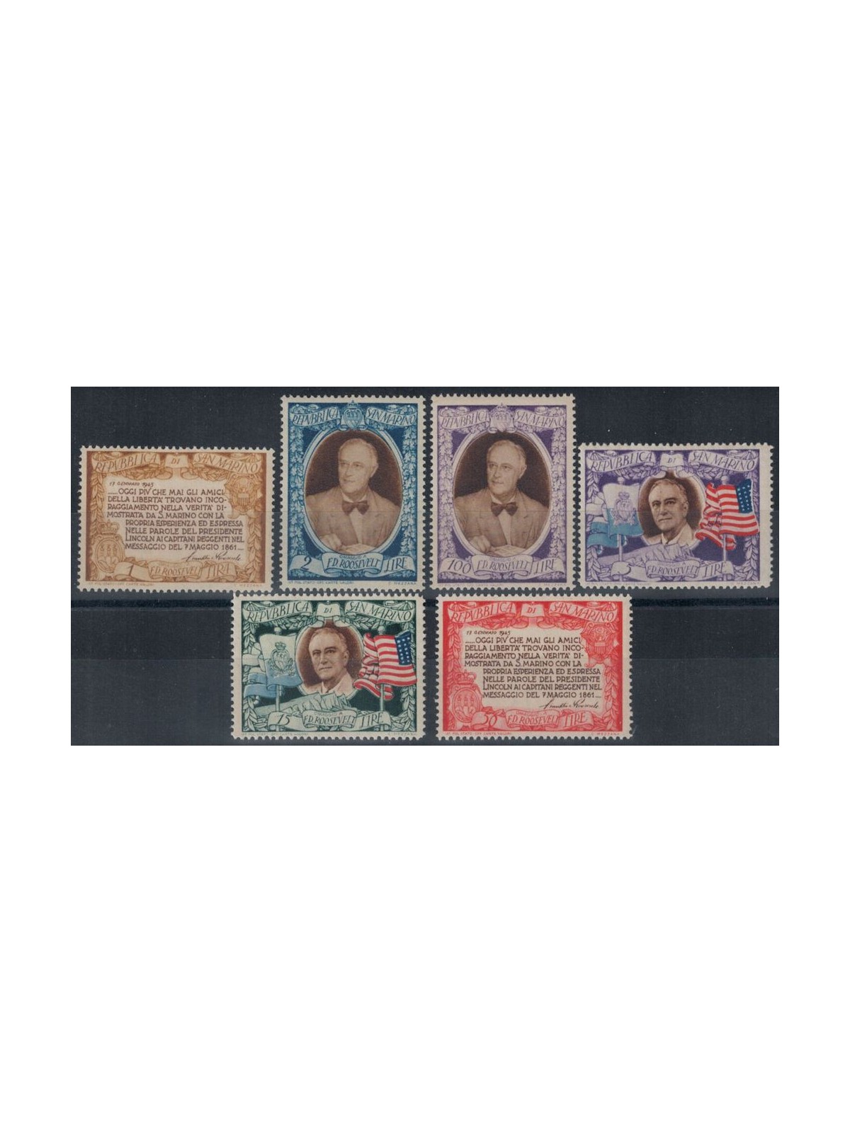 SAN MARINO 1947 Roosevelt 6v MNH**