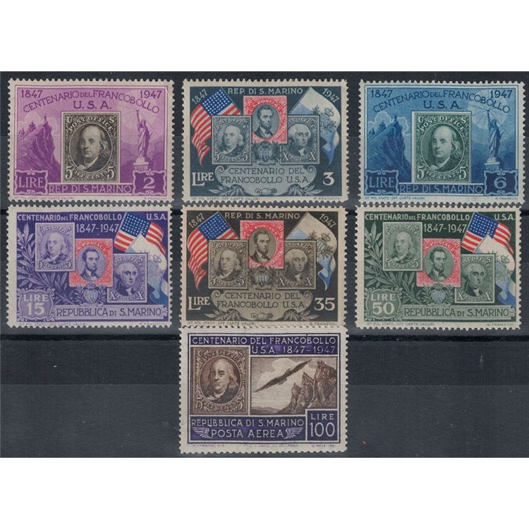 SAN MARINO 1947 Centenario francobollo Usa 7v MNH**