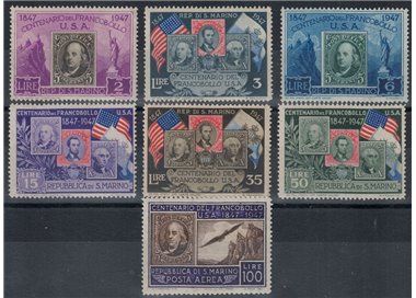 SAN MARINO 1947 Centenario francobollo Usa 7v MNH**