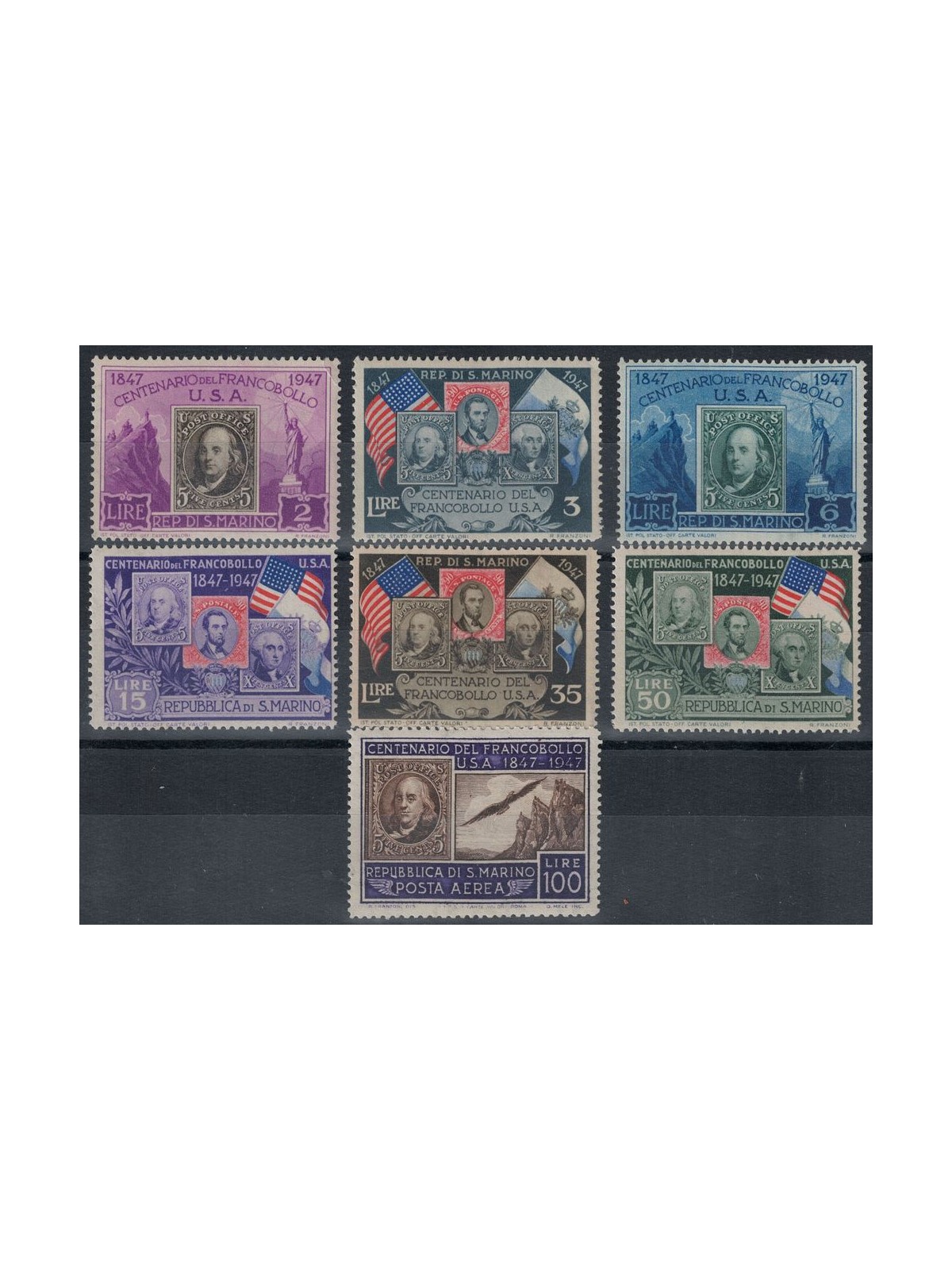 SAN MARINO 1947 Centenary US stamp 7v MNH**